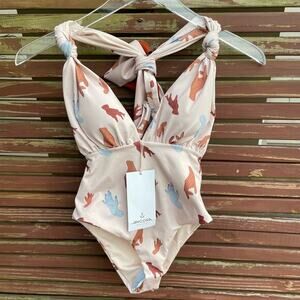 Ancora Swimwear Women Hands Over Paradise One Piece Swimsuit Blue White XS